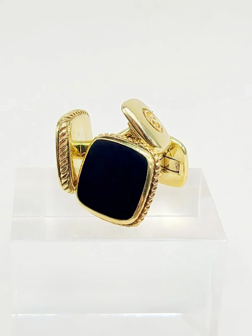 David Yurman Exotic Stone Cufflinks in Black Onyx in 18K Yellow Gold - RARE